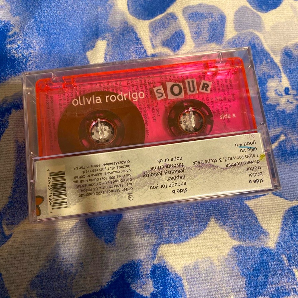 Olivia Rodrigo sour pink cassette tape